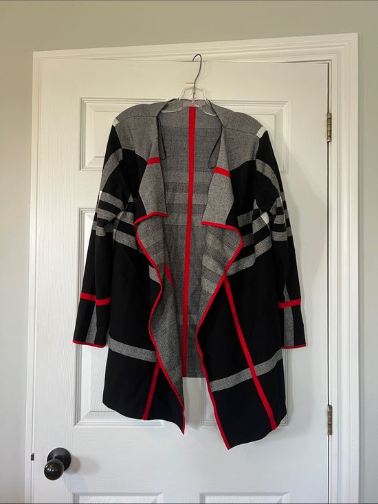 La madonna Sweaters - La Madona Black & White Knit Top with Red Center Stripe - M